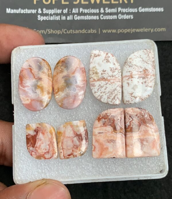 Natural Rosetta Jasper Gemstone Smooth Fancy Shape Cabochon High Quality Loose Gemstones For Jewelry Making 15-23 MM Size 4 Pair V3714
