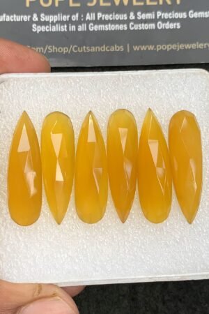 Natural Yellow Chalcedony Gemstone Rose Cut Pear Shape Cabochon High Quality Loose Gemstones For Jewelry Making 30-32 MM Size 6 Pcs V3716