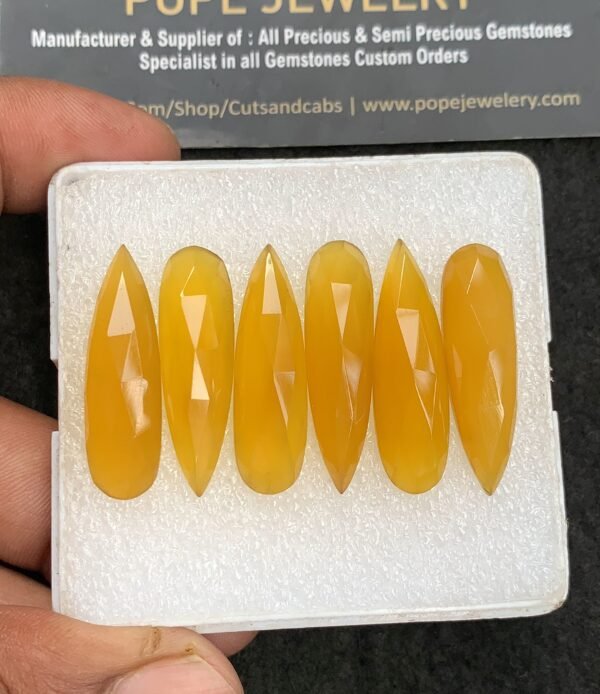 Natural Yellow Chalcedony Gemstone Rose Cut Pear Shape Cabochon High Quality Loose Gemstones For Jewelry Making 30-32 MM Size 6 Pcs V3716
