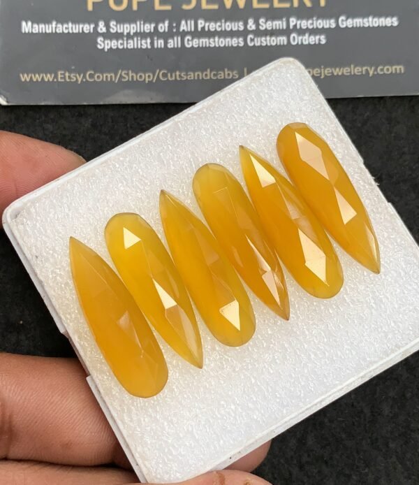 Natural Yellow Chalcedony Gemstone Rose Cut Pear Shape Cabochon High Quality Loose Gemstones For Jewelry Making 30-32 MM Size 6 Pcs V3716 - Image 2