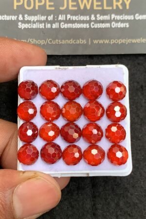 Natural Red Zircon Gemstone Honey Comb Cut Round Shape Cabochon High Quality Loose Gemstones For Jewelry Making 7-8 MM Size 20 Pcs V3717
