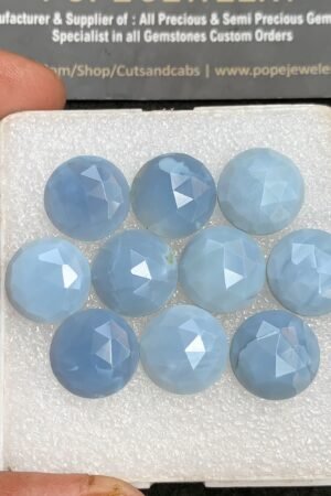 Natural Peruvian Blue Opal Gemstone Rose Cut Round Shape Cabochon High Quality Loose Gemstones For Jewelry Making 14 MM Size 10 Pcs V3721
