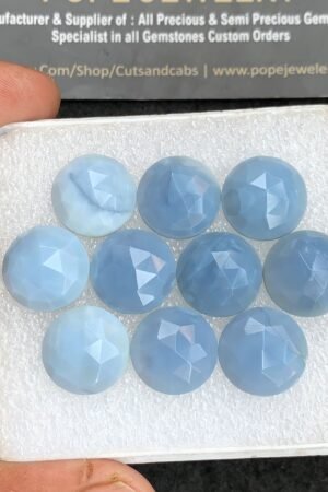Natural Peruvian Blue Opal Gemstone Rose Cut Round Shape Cabochon High Quality Loose Gemstones For Jewelry Making 14 MM Size 10 Pcs V3722