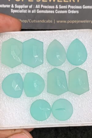 Natural Aqua Chalcedony Gemstone Precision Cut Mix Shape Cabochon High Quality Loose Gemstones For Jewelry Making 12-18 MM Size 5 Pair V3725