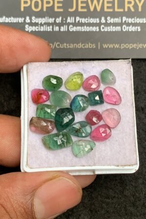Natural Tourmaline Gemstone Rose Cut Mix Shape Cabochon High Quality Loose Gemstones For Jewelry Making 5-11 MM Size 18 Pcs V3404