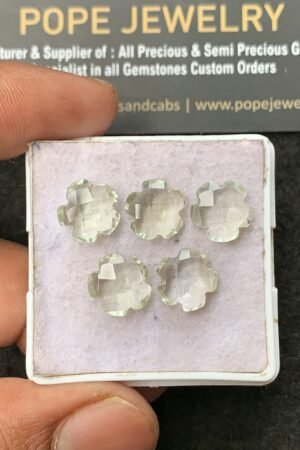 Natural Green Amethyst Gemstone Checker Cut Flower Shape Cabochon High Quality Loose Gemstones For Jewelry Making 10 MM Size 5 Pcs V3405