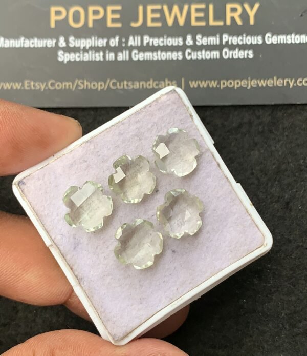 Natural Green Amethyst Gemstone Checker Cut Flower Shape Cabochon High Quality Loose Gemstones For Jewelry Making 10 MM Size 5 Pcs V3405 - Image 2