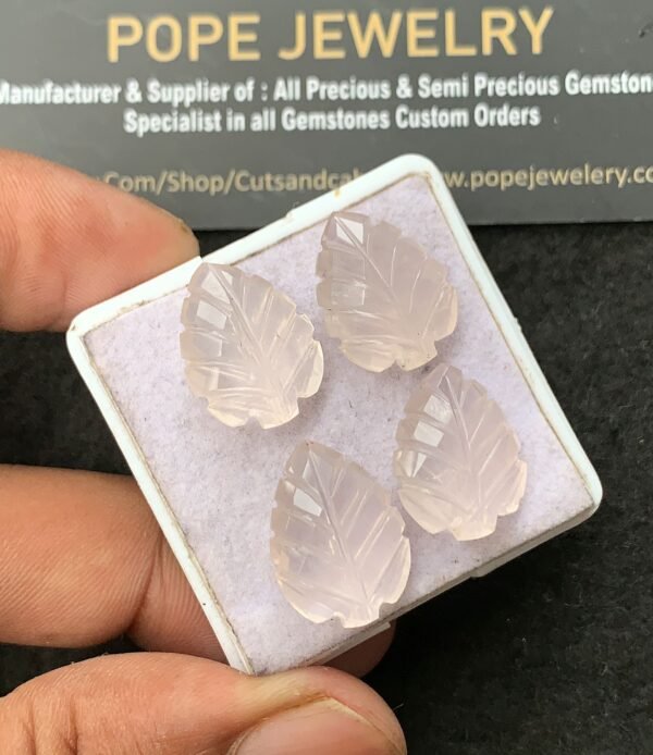 Natural Rose Quartz Gemstone Hand Carved Leaf Shape Cabochon High Quality Loose Gemstones For Jewelry Making 17x13 MM Size 4 Pcs V3406 - Image 2