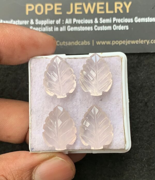 Natural Rose Quartz Gemstone Hand Carved Leaf Shape Cabochon High Quality Loose Gemstones For Jewelry Making 17x13 MM Size 4 Pcs V3407