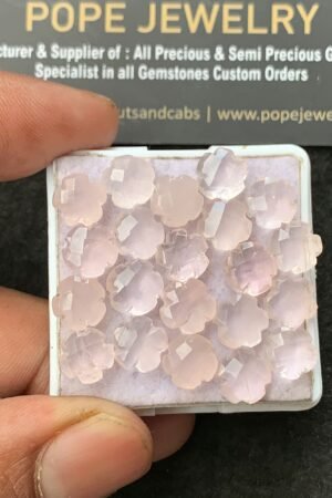 Natural Rose Quartz Gemstone Checker Cut Flower Shape Cabochon High Quality Loose Gemstones For Jewelry Making 8 MM Size 21 Pcs V3408