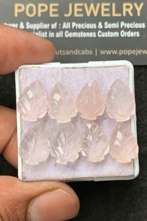 Natural Rose Quartz Gemstone Hand Carved Leaf Shape Cabochon High Quality Loose Gemstones For Jewelry Making 14x10 MM Size 8 Pcs V3410