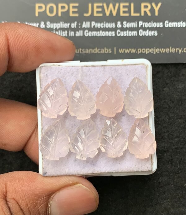 Natural Rose Quartz Gemstone Hand Carved Leaf Shape Cabochon High Quality Loose Gemstones For Jewelry Making 14x10 MM Size 8 Pcs V3410