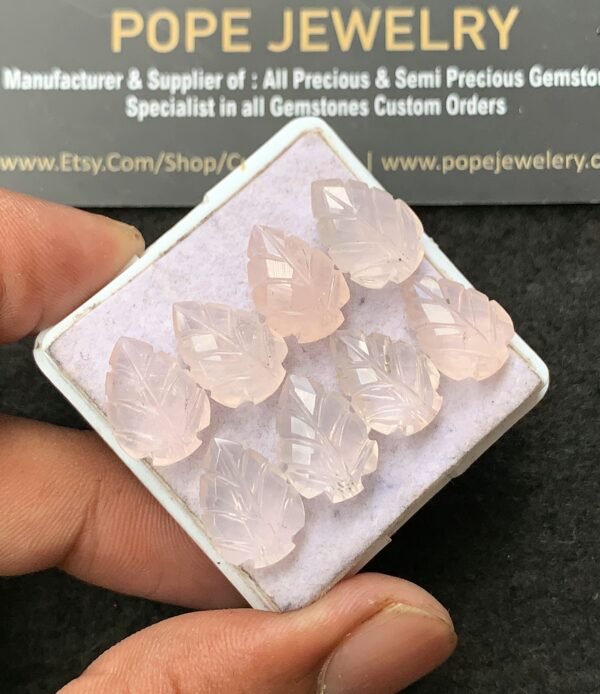 Natural Rose Quartz Gemstone Hand Carved Leaf Shape Cabochon High Quality Loose Gemstones For Jewelry Making 14x10 MM Size 8 Pcs V3410 - Image 2