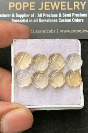 Natural Citrine Gemstone Hand Carved Flower Shape Cabochon High Quality Loose Gemstones For Jewelry Making 10 MM Size 8 Pcs V3411