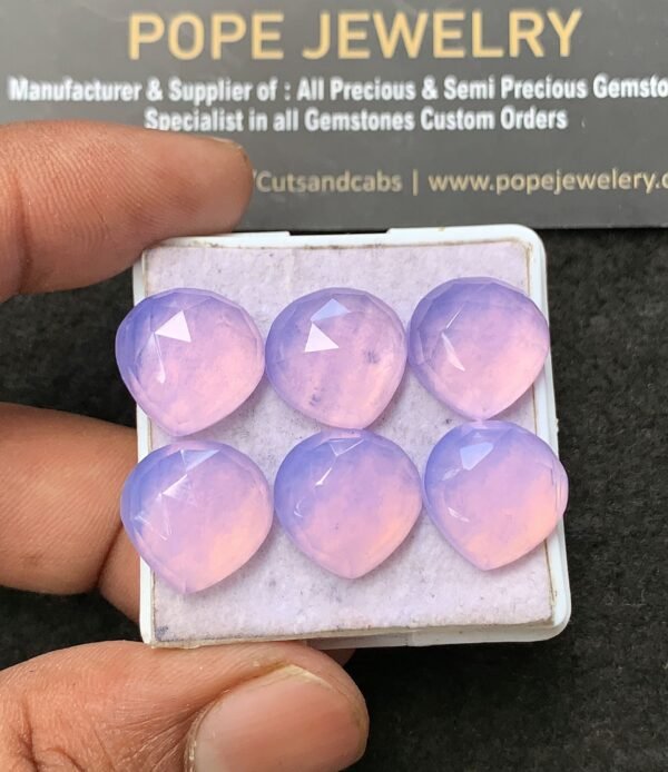 Natural Lavender Quartz Gemstone Rose Cut Heart Shape Cabochon High Quality Loose Gemstones For Jewelry Making 14 MM Size 6 Pcs V3412