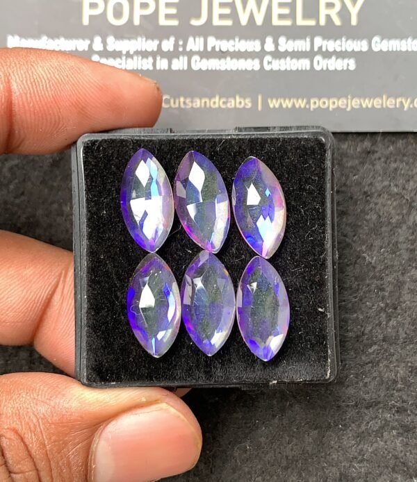 Natural Rainbow Quartz Gemstone Rose Cut Marquise Shape Cabochon High Quality Loose Gemstones For Jewelry Making 16x8 MM Size 6 Pcs V3424