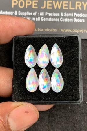 Natural Rainbow Quartz Gemstone Rose Cut Pear Shape Cabochon High Quality Loose Gemstones For Jewelry Making 14x5 MM Size 6 Pcs V3428
