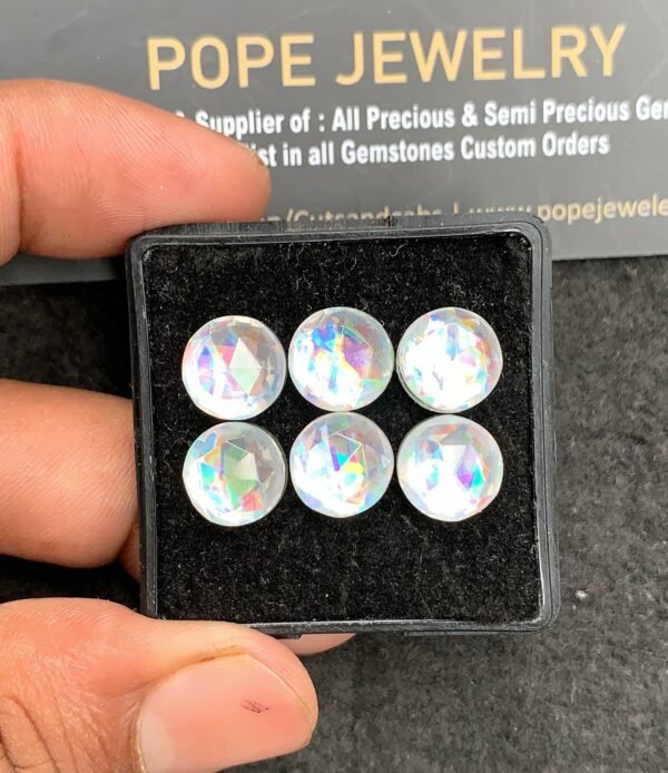 Natural Rainbow Quartz Gemstone Rose Cut Round Shape Cabochon High Quality Loose Gemstones For Jewelry Making 10 MM Size 6 Pcs V3429