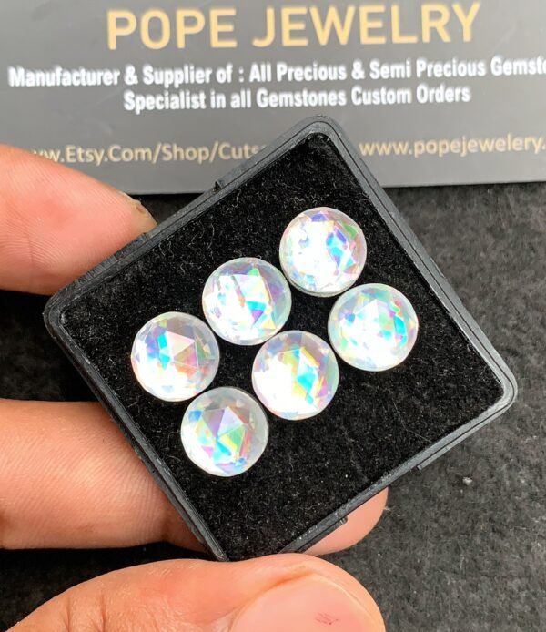 Natural Rainbow Quartz Gemstone Rose Cut Round Shape Cabochon High Quality Loose Gemstones For Jewelry Making 10 MM Size 6 Pcs V3429 - Image 2