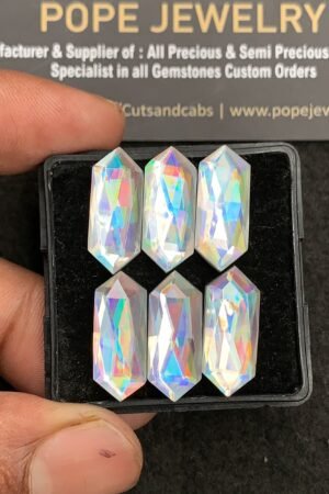 Natural Rainbow Quartz Gemstone Rose Cut Hexagon Shape Cabochon High Quality Loose Gemstones For Jewelry Making 20x8 MM Size 6 Pcs V3430