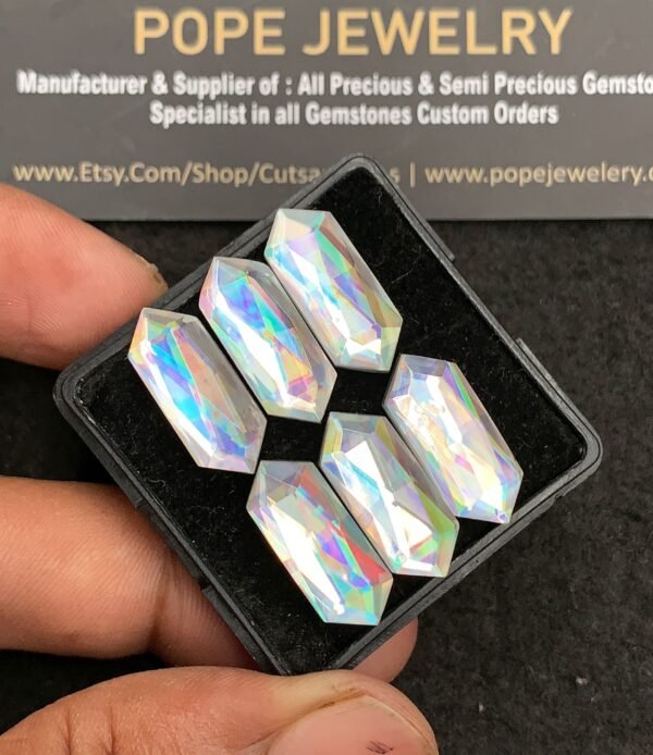 Natural Rainbow Quartz Gemstone Rose Cut Hexagon Shape Cabochon High Quality Loose Gemstones For Jewelry Making 20x8 MM Size 6 Pcs V3430 - Image 2
