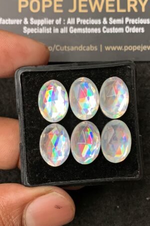 Natural Rainbow Quartz Gemstone Rose Cut Oval Shape Cabochon High Quality Loose Gemstones For Jewelry Making 14x10 MM Size 6 Pcs V3432