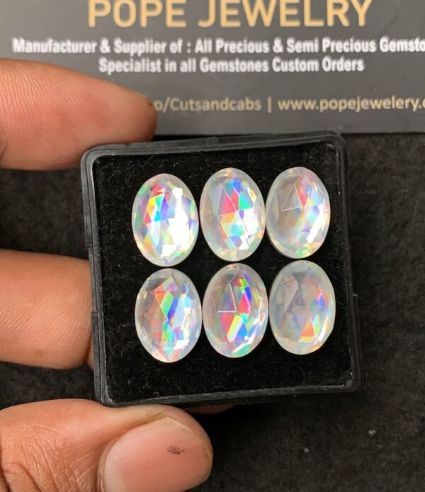 Natural Rainbow Quartz Gemstone Rose Cut Oval Shape Cabochon High Quality Loose Gemstones For Jewelry Making 14x10 MM Size 6 Pcs V3432