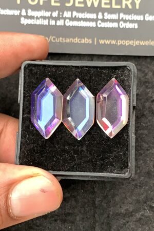 Natural Rainbow Quartz Gemstone Step Cut Hexagon Shape Cabochon High Quality Loose Gemstones For Jewelry Making 20x11 MM Size 3 Pcs V3439