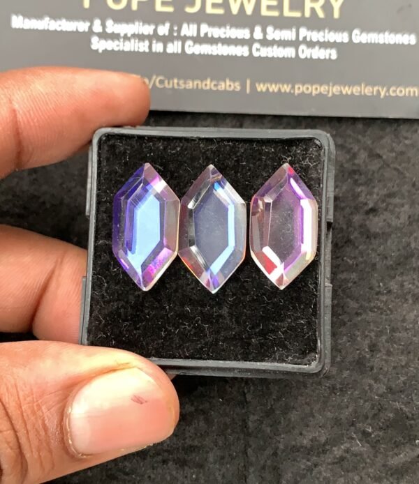 Natural Rainbow Quartz Gemstone Step Cut Hexagon Shape Cabochon High Quality Loose Gemstones For Jewelry Making 20x11 MM Size 3 Pcs V3439