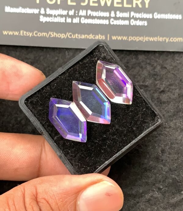 Natural Rainbow Quartz Gemstone Step Cut Hexagon Shape Cabochon High Quality Loose Gemstones For Jewelry Making 20x11 MM Size 3 Pcs V3439 - Image 2