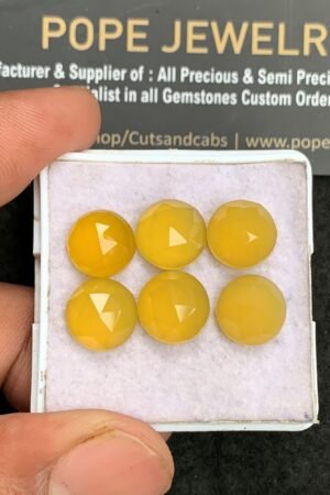 Natural Yellow Chalcedony Gemstone Rose Cut Round Shape Cabochon High Quality Loose Gemstones For Jewelry Making 10 MM Size 6 Pcs V3441