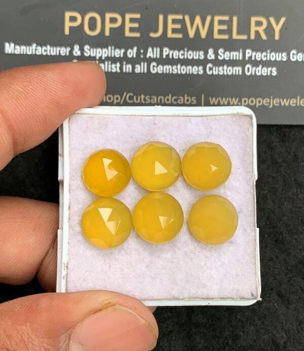 Natural Yellow Chalcedony Gemstone Rose Cut Round Shape Cabochon High Quality Loose Gemstones For Jewelry Making 10 MM Size 6 Pcs V3441