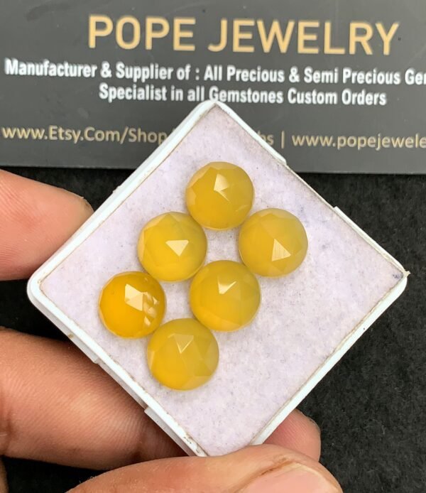 Natural Yellow Chalcedony Gemstone Rose Cut Round Shape Cabochon High Quality Loose Gemstones For Jewelry Making 10 MM Size 6 Pcs V3441 - Image 2