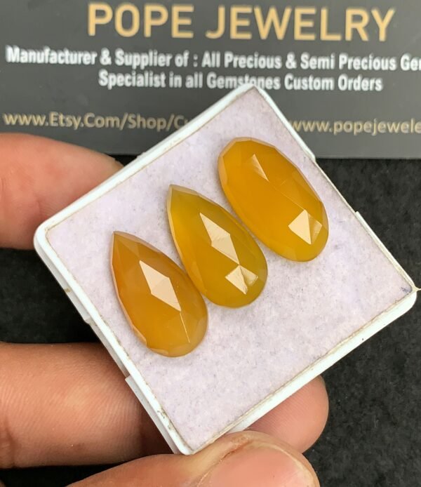 Natural Yellow Chalcedony Gemstone Rose Cut Mix Shape Cabochon High Quality Loose Gemstones For Jewelry Making 20 MM Size 3 Pcs V3442 - Image 2