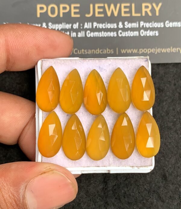 Natural Yellow Chalcedony Gemstone Rose Cut Pear Shape Cabochon High Quality Loose Gemstones For Jewelry Making 16x8 MM Size 10 Pcs V3443