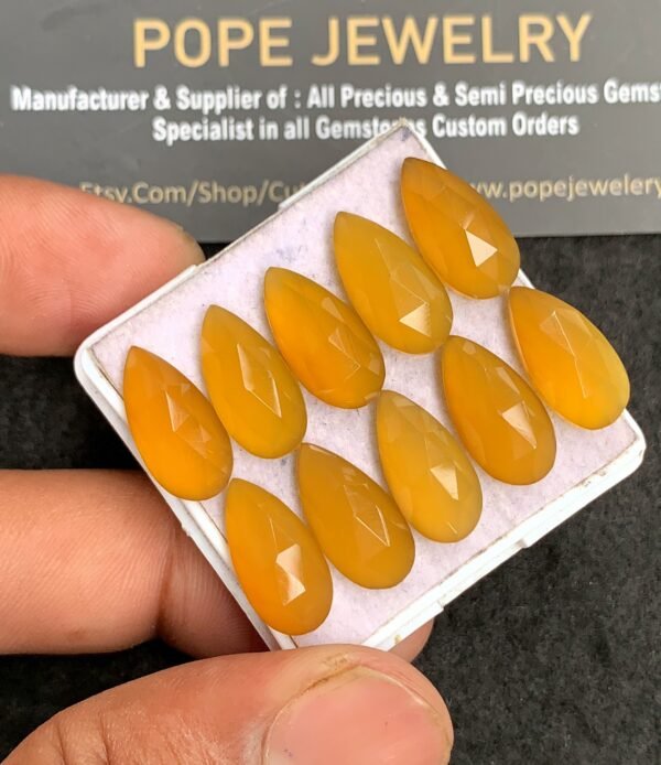 Natural Yellow Chalcedony Gemstone Rose Cut Pear Shape Cabochon High Quality Loose Gemstones For Jewelry Making 16x8 MM Size 10 Pcs V3443 - Image 2