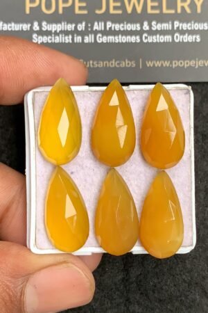 Natural Yellow Chalcedony Gemstone Rose Cut Pear Shape Cabochon High Quality Loose Gemstones For Jewelry Making 21x10 MM Size 6 Pcs V3444