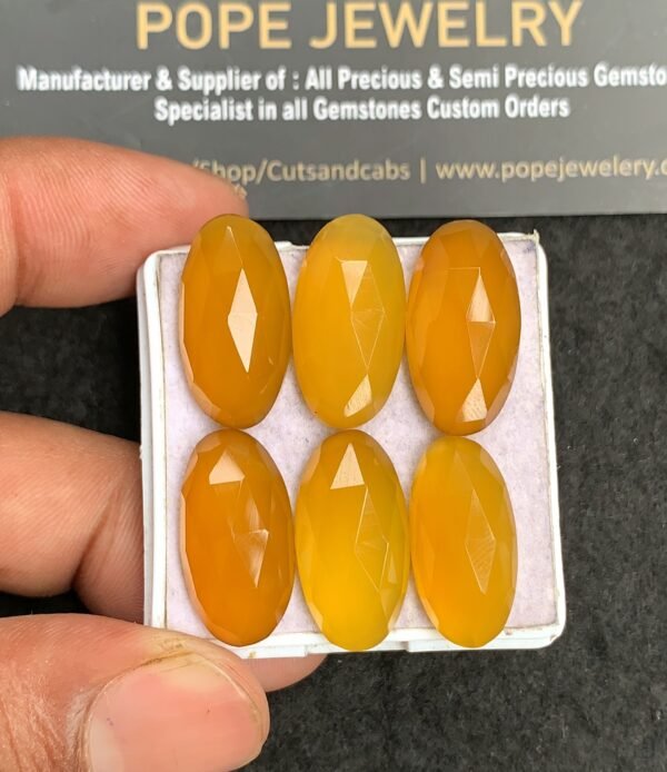 Natural Yellow Chalcedony Gemstone Rose Cut Oval Shape Cabochon High Quality Loose Gemstones For Jewelry Making 21x11 MM Size 6 Pcs V3446