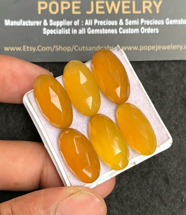 Natural Yellow Chalcedony Gemstone Rose Cut Oval Shape Cabochon High Quality Loose Gemstones For Jewelry Making 21x11 MM Size 6 Pcs V3446 - Image 2