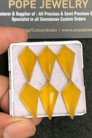 Natural Yellow Chalcedony Gemstone Step Cut Fancy Shape Cabochon High Quality Loose Gemstones For Jewelry Making 20x10 MM Size 6 Pcs V3450