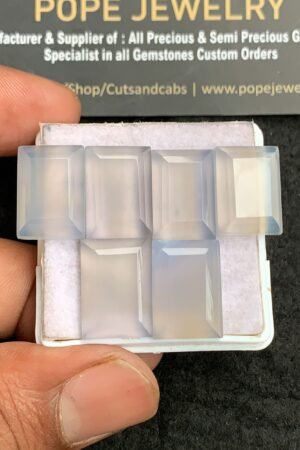 Natural Pale Blue Chalcedony Gemstone Step Cut Rectangle Shape Cabochon High Quality Loose Gemstones For Jewelry Making 16-17 MM Size 3 Pair V3452