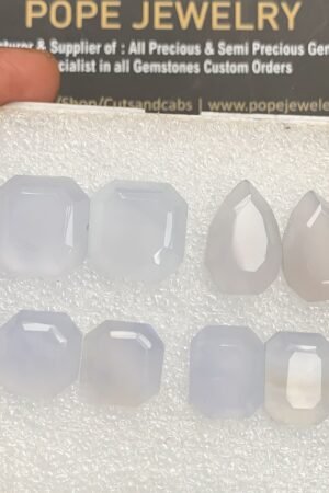 Natural Pale Blue Chalcedony Gemstone Step Cut Mix Shape Cabochon High Quality Loose Gemstones For Jewelry Making 12-17 MM Size 4 Pair V3453