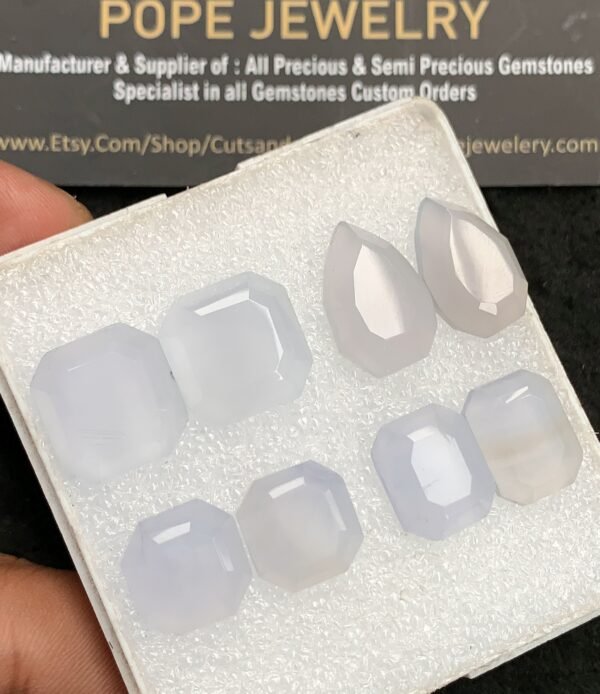 Natural Pale Blue Chalcedony Gemstone Step Cut Mix Shape Cabochon High Quality Loose Gemstones For Jewelry Making 12-17 MM Size 4 Pair V3453 - Image 2