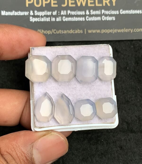 Natural Pale Blue Chalcedony Gemstone Step Cut Mix Shape Cabochon High Quality Loose Gemstones For Jewelry Making 10-14 MM Size 4 Pair V3454