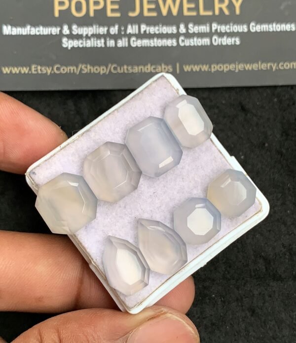 Natural Pale Blue Chalcedony Gemstone Step Cut Mix Shape Cabochon High Quality Loose Gemstones For Jewelry Making 10-14 MM Size 4 Pair V3454 - Image 2