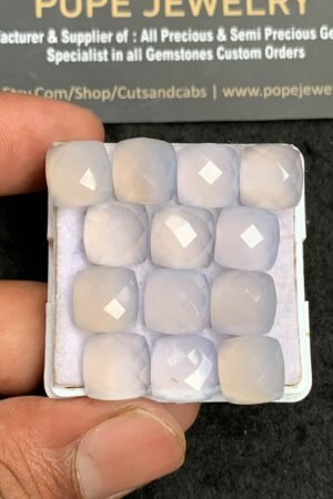 Natural Pale Blue Chalcedony Gemstone Checker Cut Cushion Shape Cabochon High Quality Loose Gemstones For Jewelry Making 10 MM Size 13 Pcs V3455