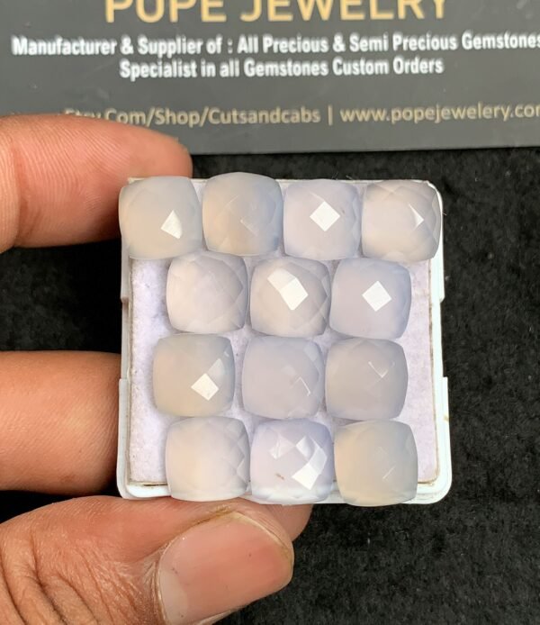 Natural Pale Blue Chalcedony Gemstone Checker Cut Cushion Shape Cabochon High Quality Loose Gemstones For Jewelry Making 10 MM Size 13 Pcs V3455