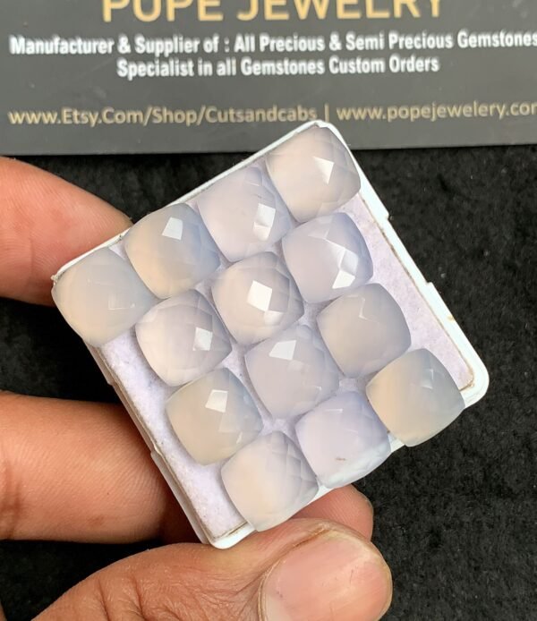 Natural Pale Blue Chalcedony Gemstone Checker Cut Cushion Shape Cabochon High Quality Loose Gemstones For Jewelry Making 10 MM Size 13 Pcs V3455 - Image 2