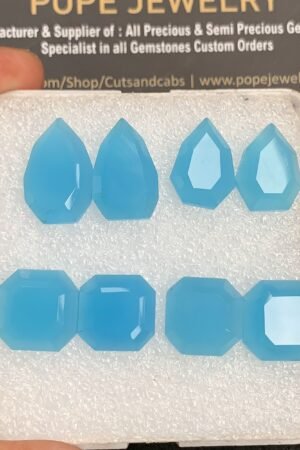 Natural Blue Chalcedony Gemstone Step Cut Mix Shape Cabochon High Quality Loose Gemstones For Jewelry Making 18x10 MM Size 4 Pair V3456