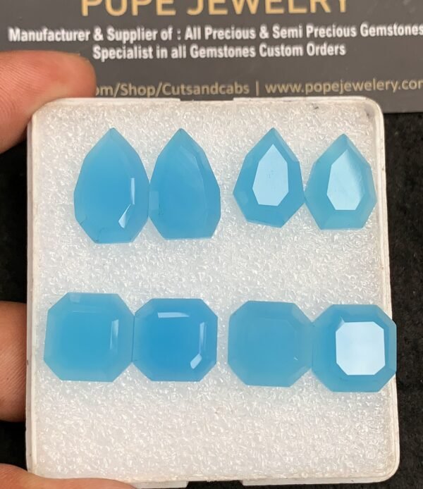 Natural Blue Chalcedony Gemstone Step Cut Mix Shape Cabochon High Quality Loose Gemstones For Jewelry Making 18x10 MM Size 4 Pair V3456